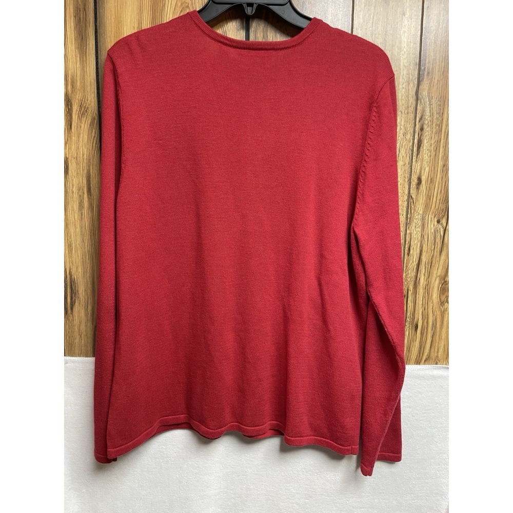 CROFT‎ & BARROW woman L Red Cardigan Sweater Button Christmas Snowmen Snowflakes - Picture 4 of 8